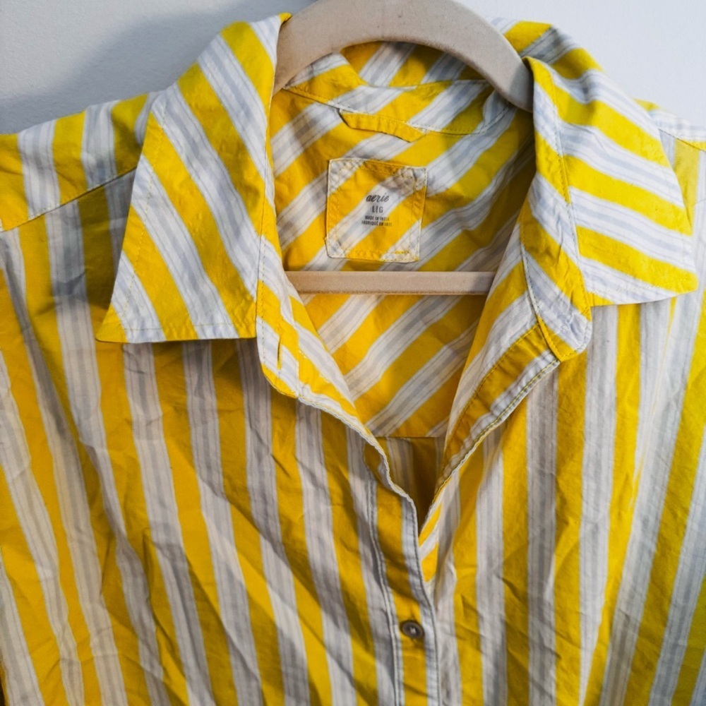 AERIE Good Day Yellow Striped Button Down Shirt. NWT - Picture 5 of 6
